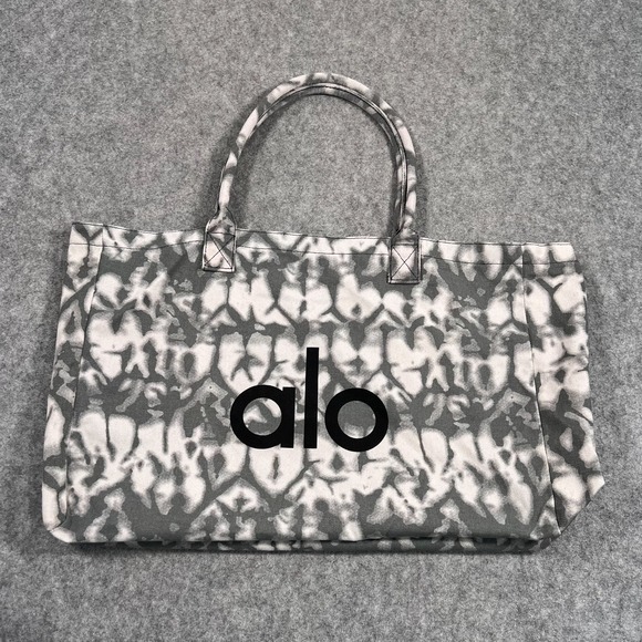 ALO Yoga Gray White Tie Dye Iconic Shopper Canvas Cotton Tote Bag Women's - Picture 1 of 6